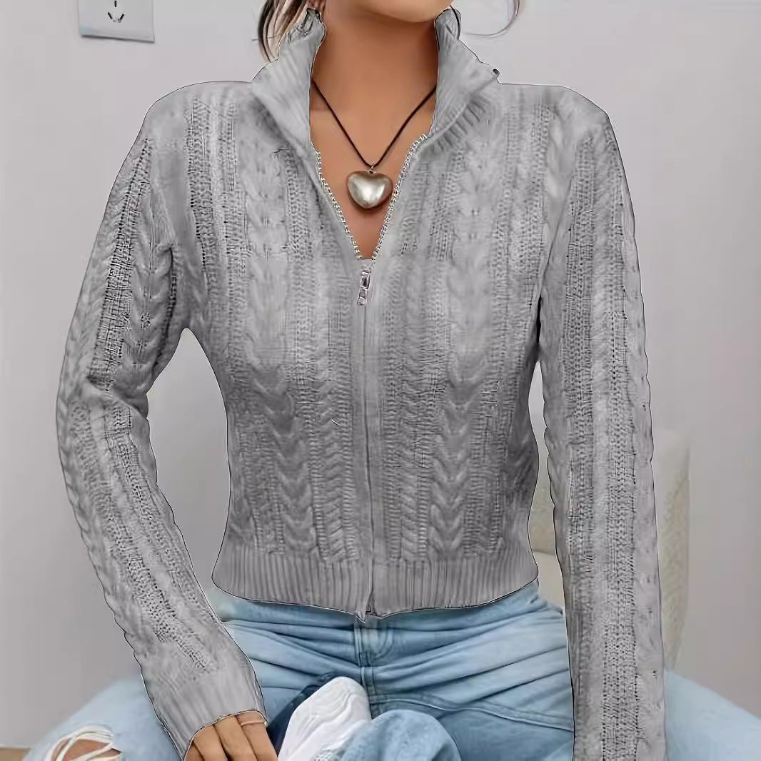 Damen Strickjacke mit hochgeschlossenem Design und stylischem Zipper Drune