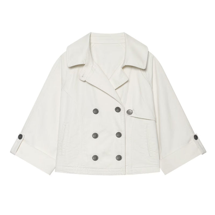 Damen Kurzes Doppelreihiges Trench‑Cape mit weitem Kragen und dreiviertel Ärmeln Drune