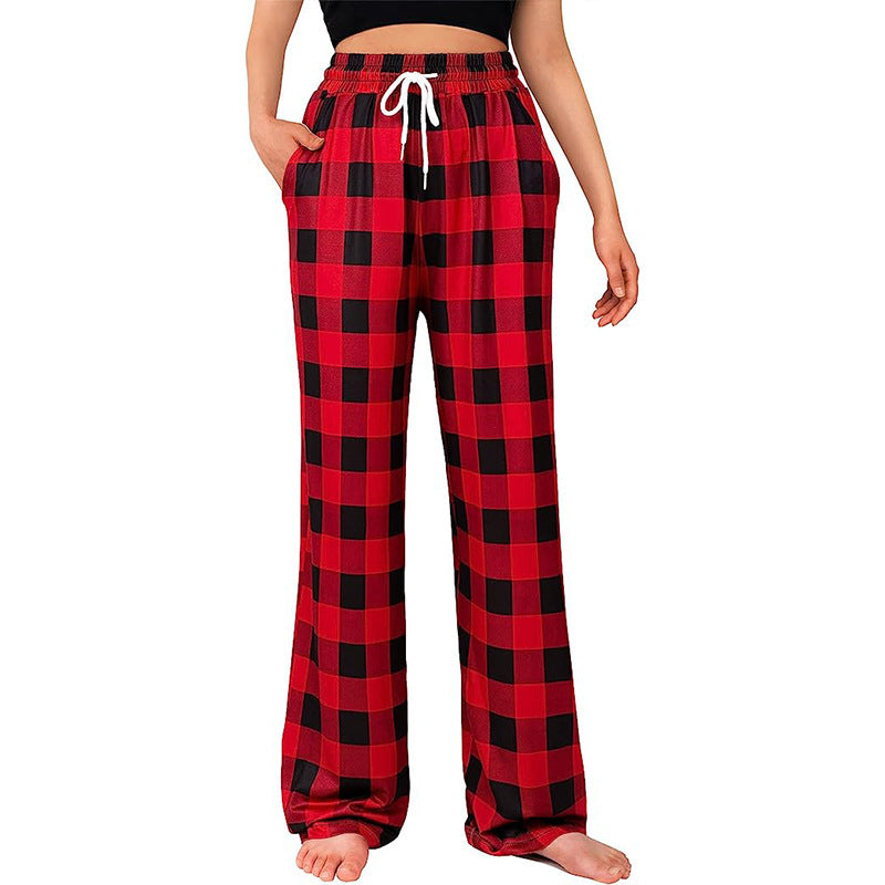 Damen Bequeme Karohose mit elastischem Bund und Seitentaschen Drune