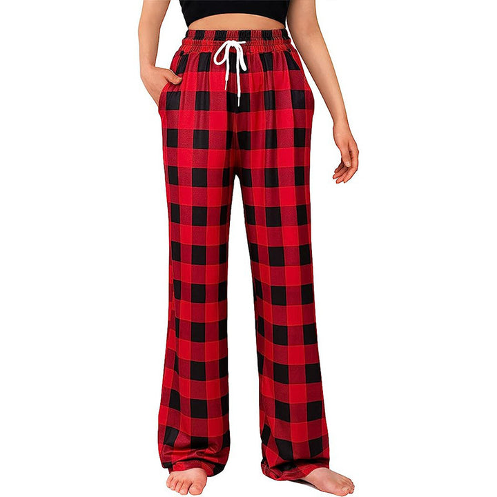 Damen Bequeme Karohose mit elastischem Bund und Seitentaschen Drune