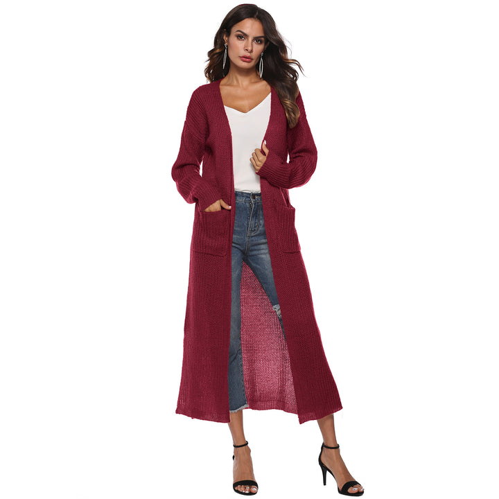 Damen lange Strickjacke mit offenen Fronttaschen und lässigem Schnitt Drune