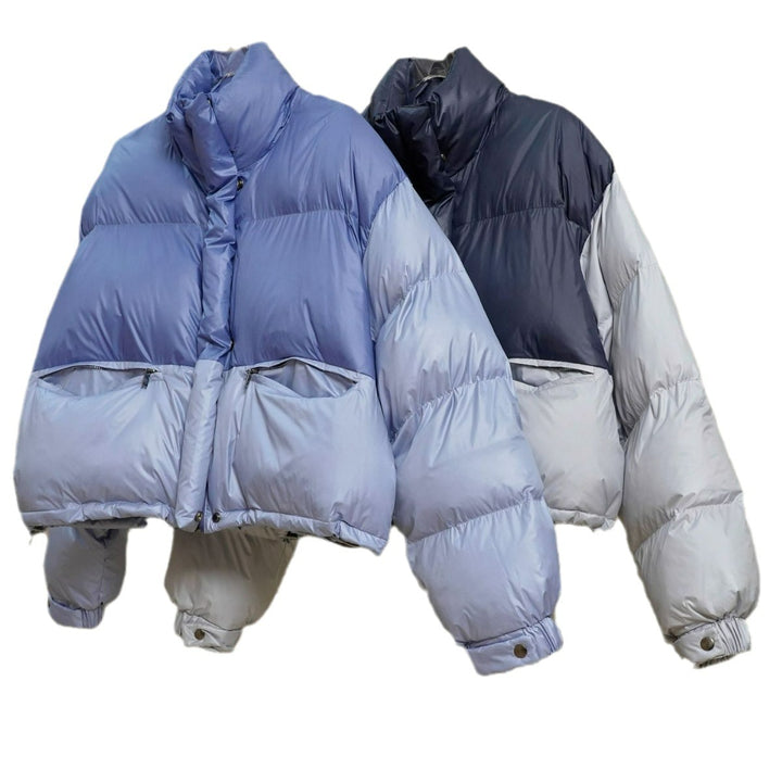 Damen Kurze Stepp‑Pufferjacke mit Colorblock, hoher Stehkragen und Kordelzug Drune