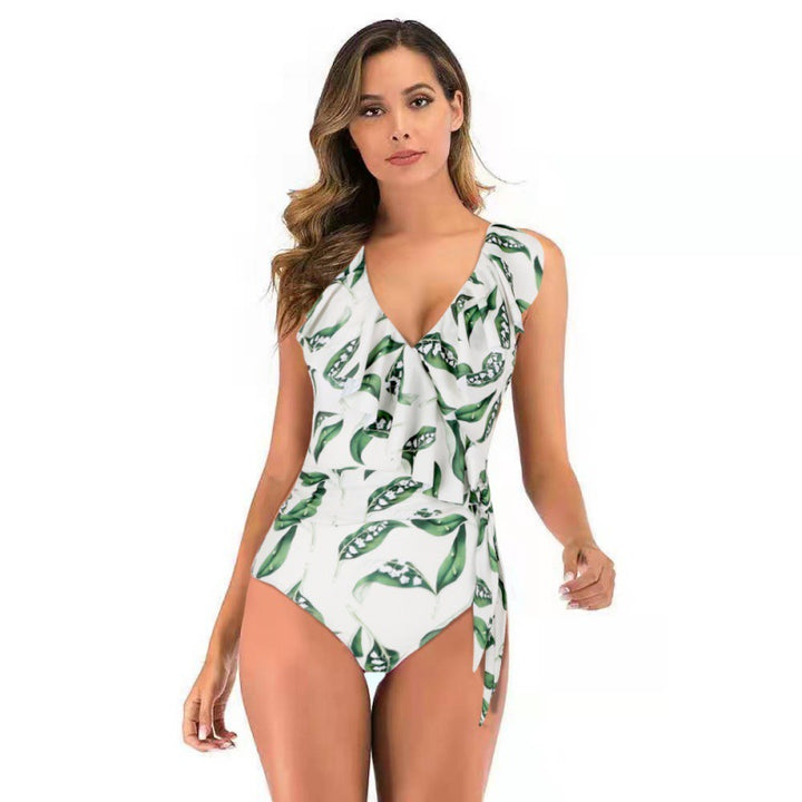 Damen Einteiliger Badeanzug mit raffinierten Rüschendetails und eleganter Schleife Drune