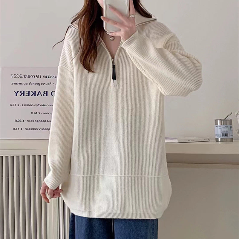Damen Komfortabler Hoodie mit halb verdecktem Reißverschluss Drune