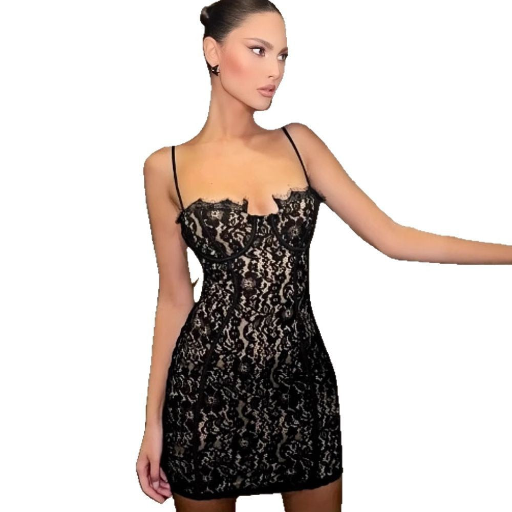 Damen Spitzenkleid mit verstellbaren trägern Drune