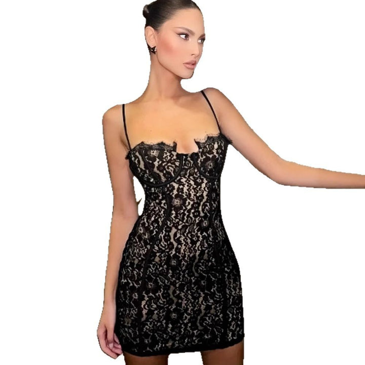 Damen Spitzenkleid mit verstellbaren trägern Drune