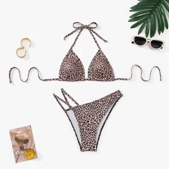 Damen Triangel-Bikini mit verstellbaren Trägern und modischem Leopardenmuster Drune