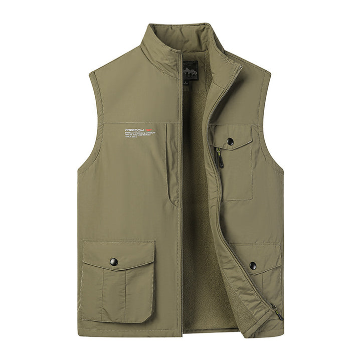 Herren Leichte Fleece-gefütterte Outdoor-Weste mit Mehrfachtaschen und Stehkragen Drune