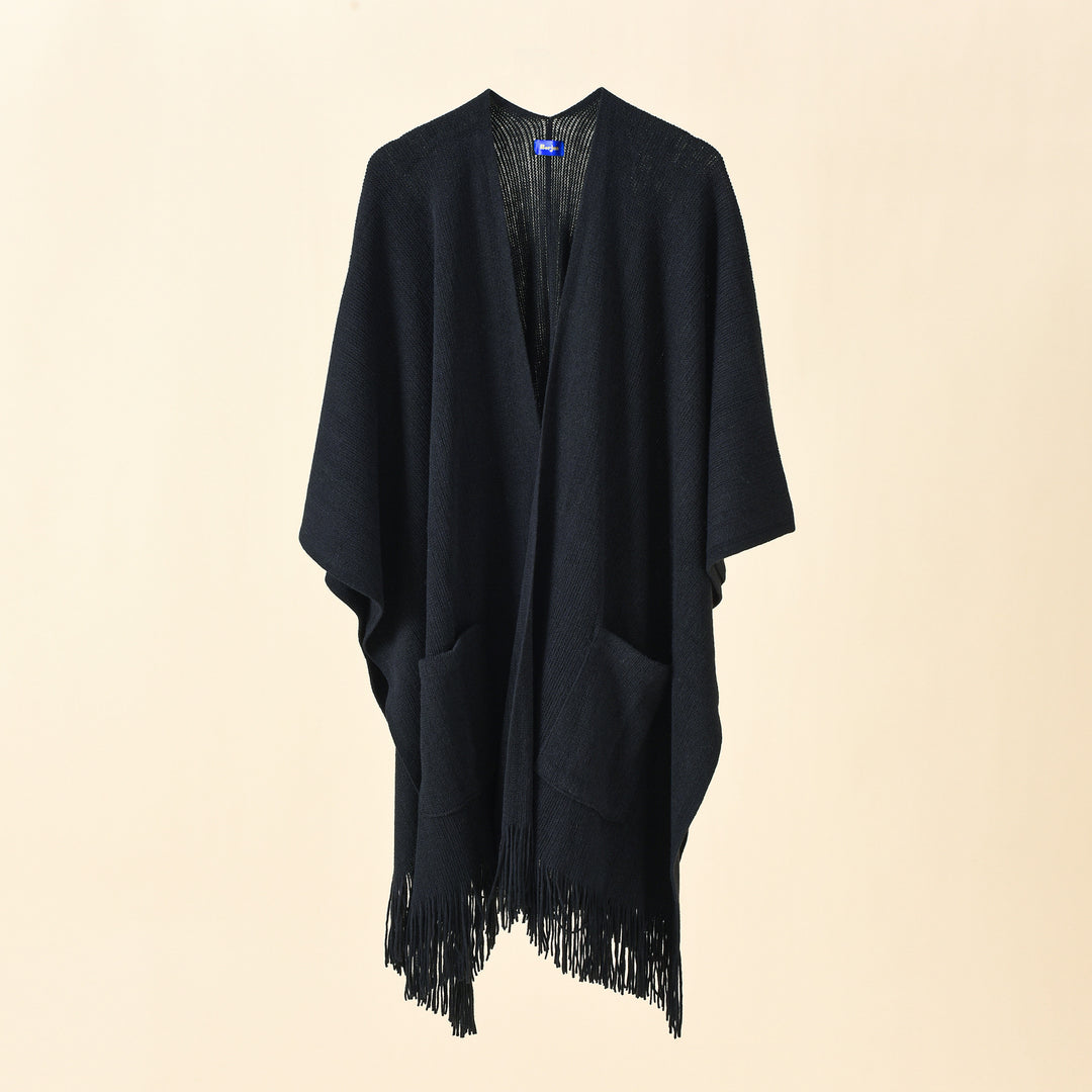 Damen Offenes Oversize-Strickcape mit Kaschmir‑Touch, Fransen und Eingrifftaschen Drune