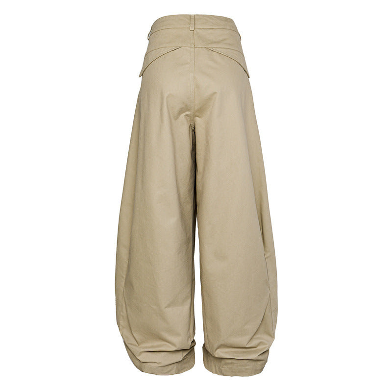 Damen Hohe Taillenweite Culotte-Hose aus schwerer Baumwollmischung mit Umschlagbund Drune