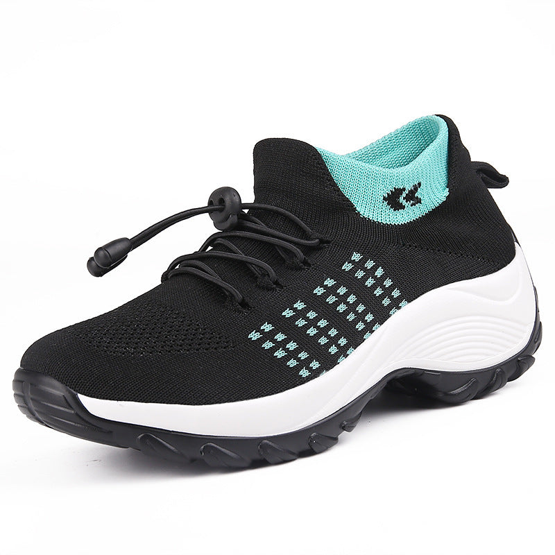 Damen gestrickte Slip-On Sneaker mit Schnellzugkordel, elastischem Schaft und stoßdämpfender Plateau-Sohle Drune