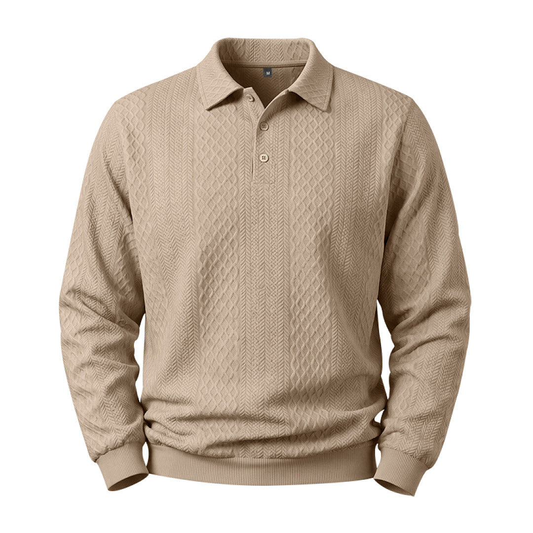 Herren Feinstrick-Poloshirt mit Zopfmuster und gerippten Bündchen Drune