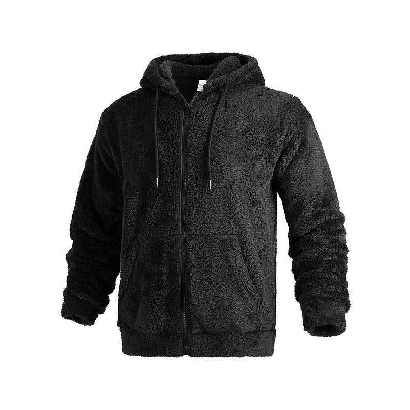 Herren kuschelige Fleecejacke mit hochschließendem Kragen und Kängurutaschen Drune