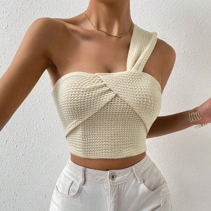 Damen elegantes Crop-Top mit einseitigem Träger und charmanter Raffung Drune