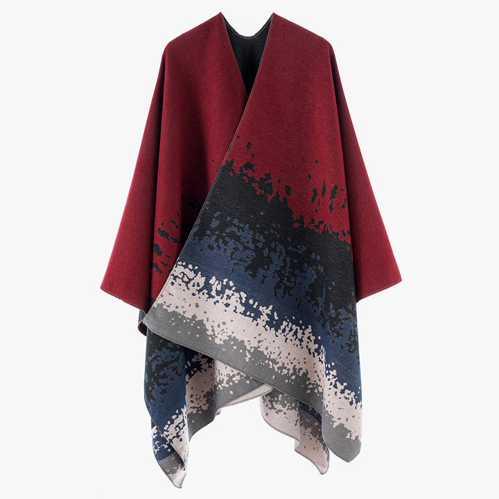 Damen Oversize Cape‑Stola im Doppelgewebe mit abstraktem Punktjacquard Drune