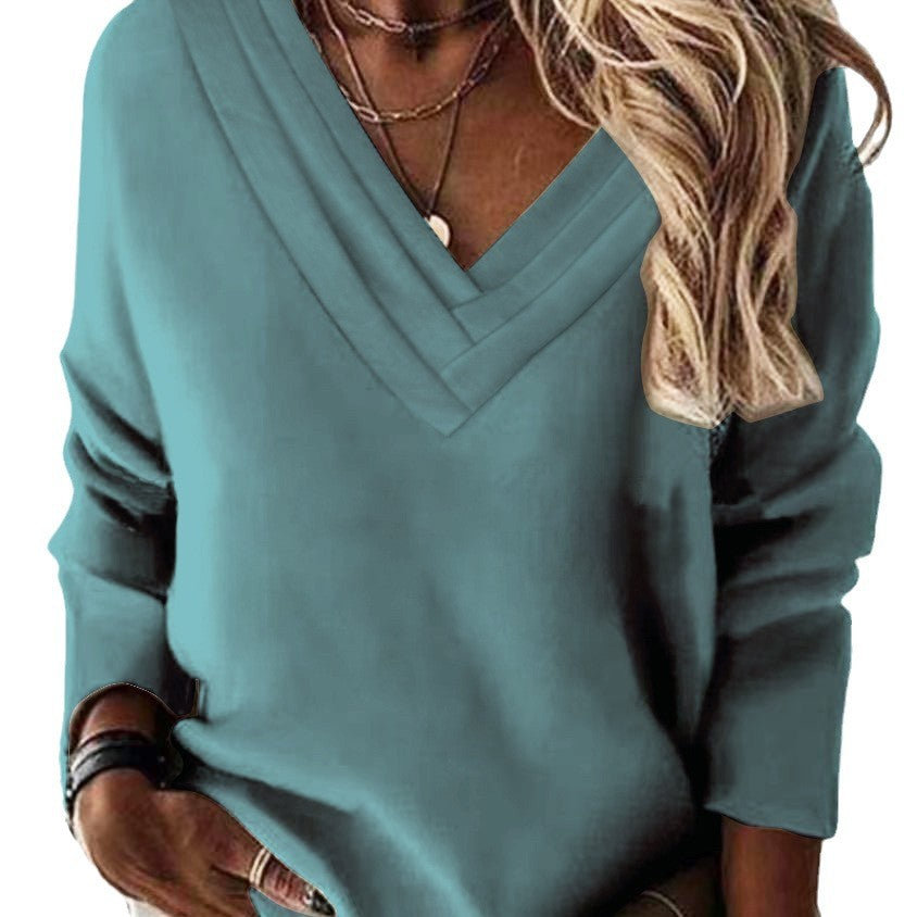 Damen V-Ausschnitt Sweatshirt mit eleganten Faltendetails Drune