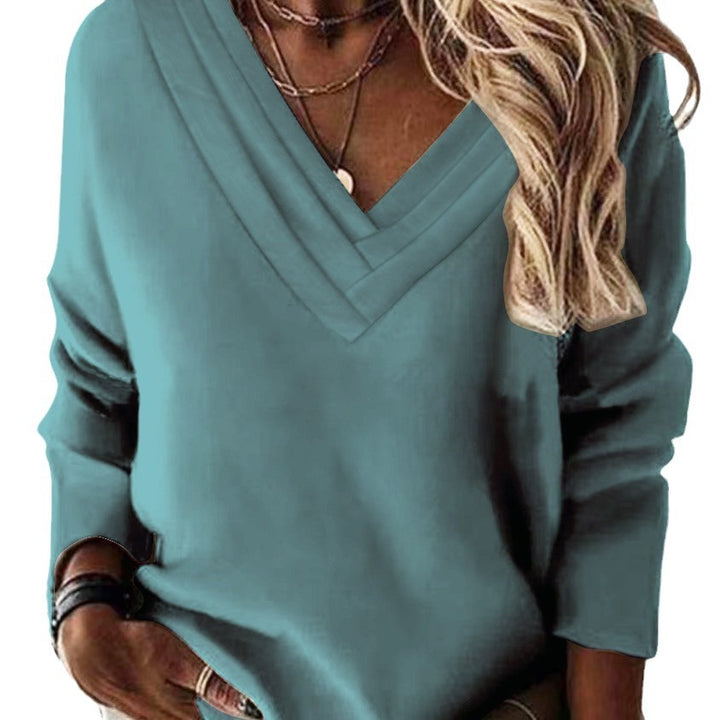 Damen V-Ausschnitt Sweatshirt mit eleganten Faltendetails Drune