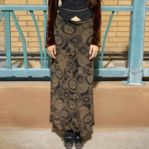 Damen Midi-Rock mit kunstvollem Druck und elastischem Bund Drune