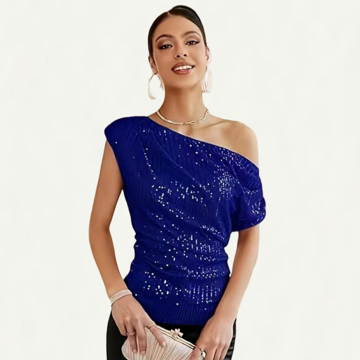 Damen Elegantes asymmetrisches Top mit Glitzerakzenten Drune