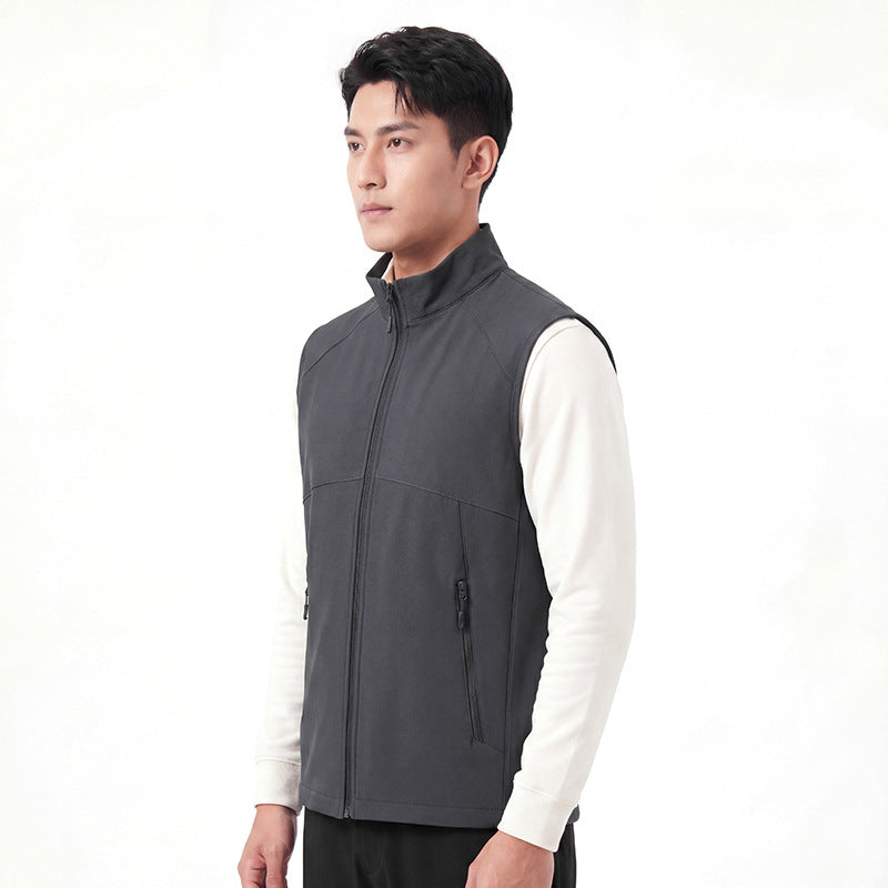 Herren Softshell-Weste mit Stehkragen, winddichter Performance-Softshell und strukturierter Innenseite Drune