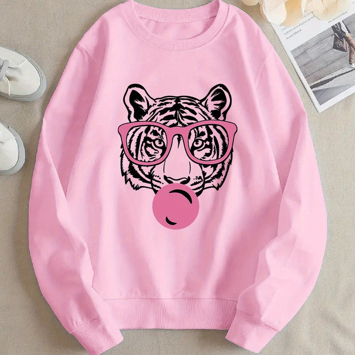 Damen Sweatshirt mit kreativem Tiger-Design und lässigem Schnitt Drune