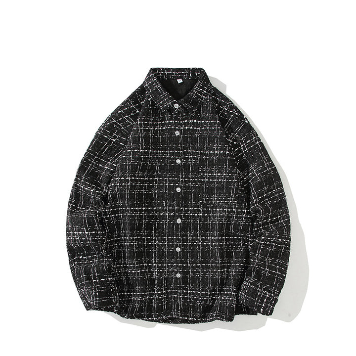 Herren Strukturierte Bouclé-Hemdjacke mit Karo-Jacquard und legerer Passform Drune