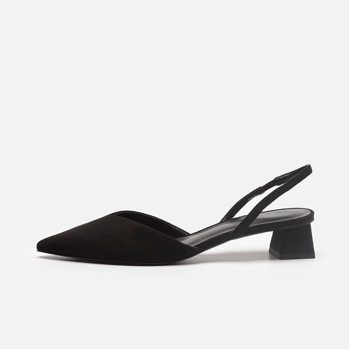 Damen Elegante spitz zulaufende Slingback-Pumps mit elastischem Fersenriemen und niedrigem Blockabsatz Drune