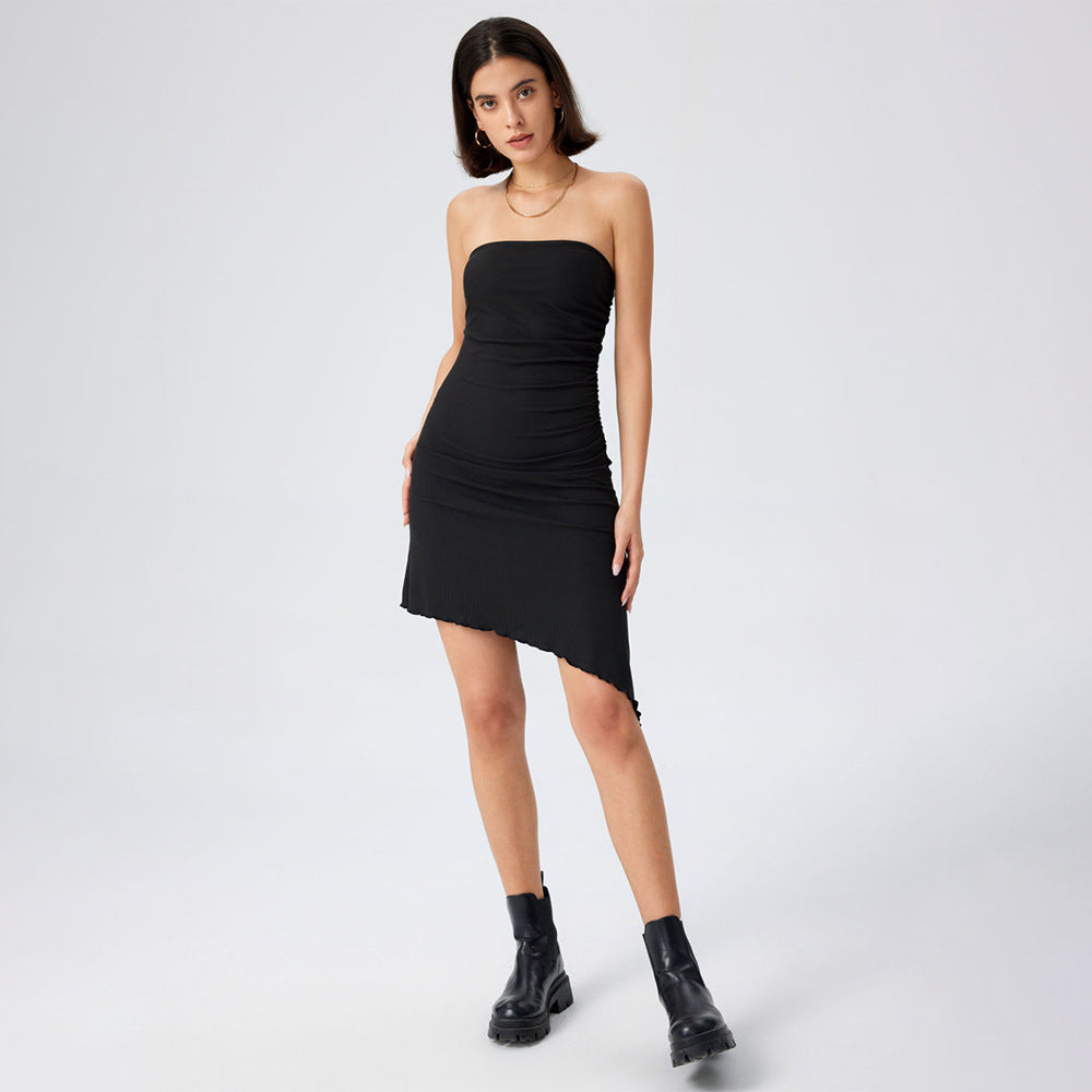 Damen figurbetontes Bandeau-Kleid mit asymmetrischem Saum und Rüschenabschluss Drune