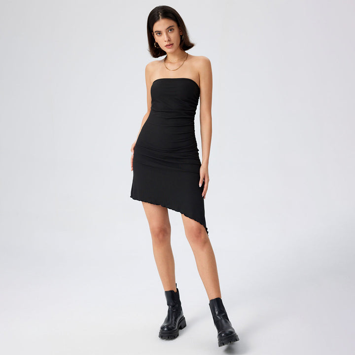 Damen figurbetontes Bandeau-Kleid mit asymmetrischem Saum und Rüschenabschluss Drune