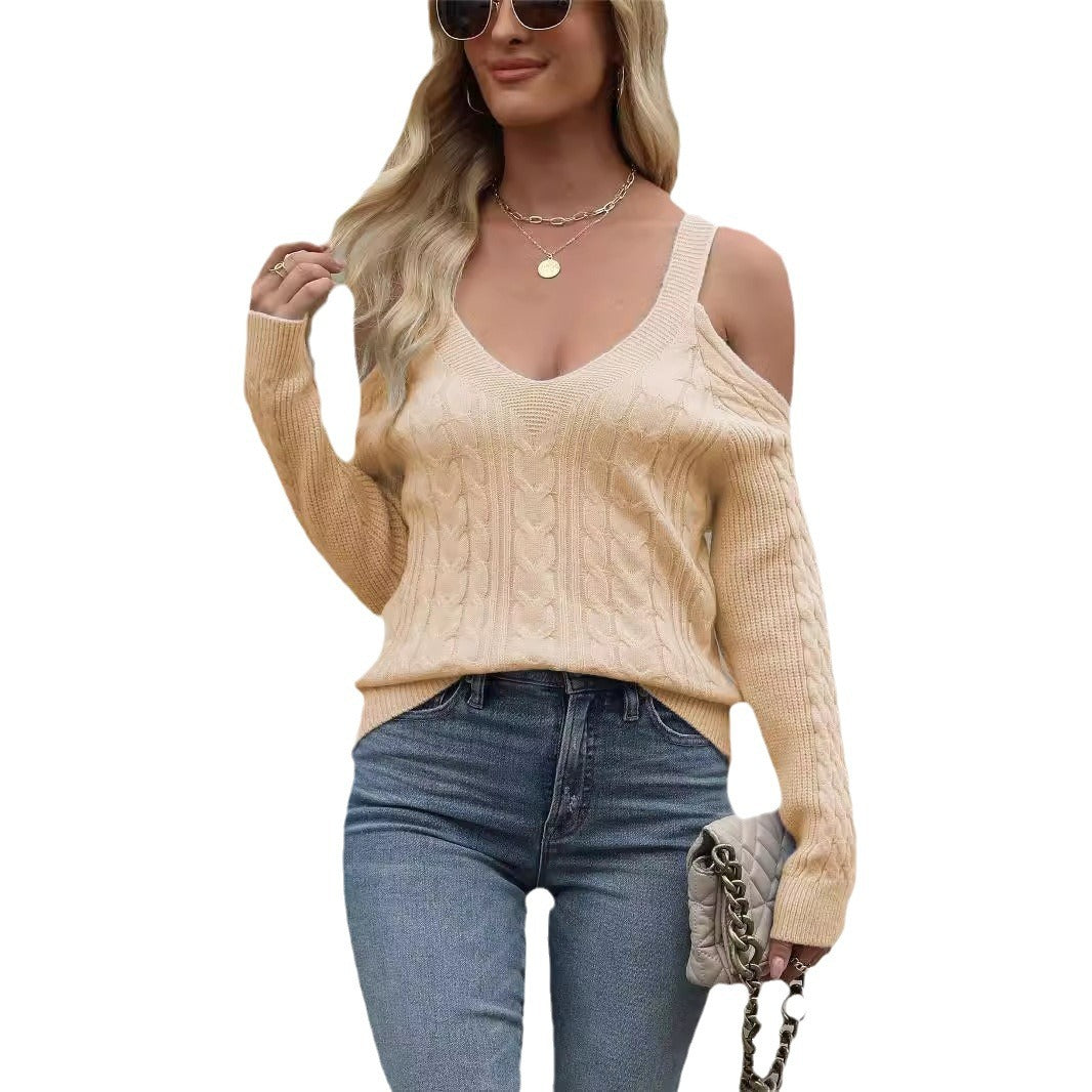 Damen Strickpullover mit offenen Schultern und Zopfmuster Drune