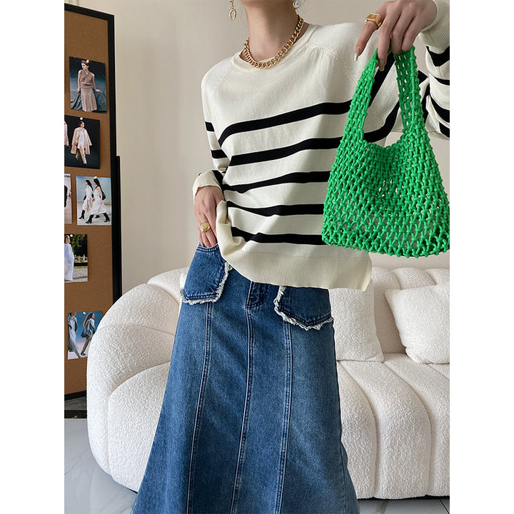 Damen gestreifter Pullover mit lässigem Schnitt und elegantem Design Drune
