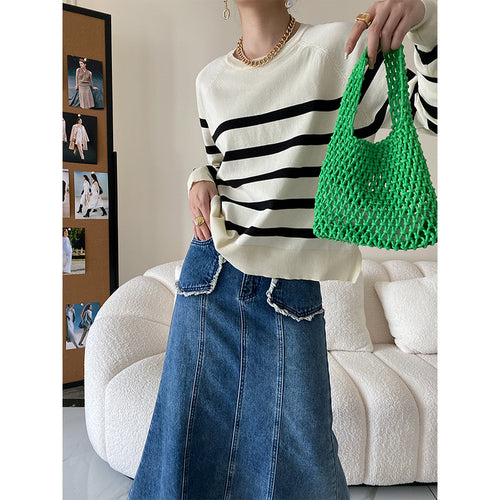 Damen gestreifter Pullover mit lässigem Schnitt und elegantem Design Drune