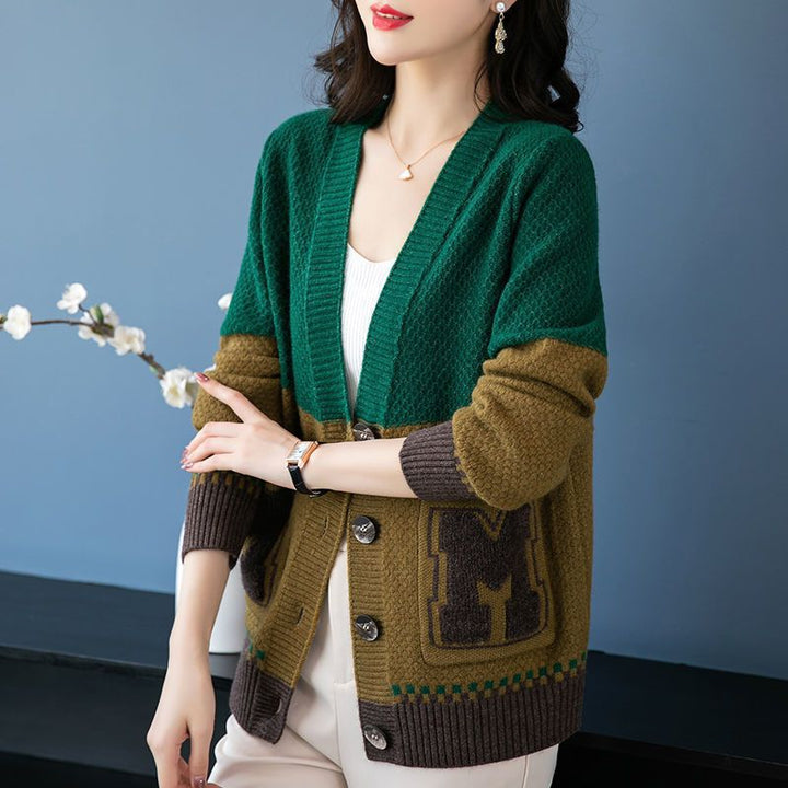 Damen lässige Strickjacke mit modernen Zopfmustern und praktischen Taschen Drune