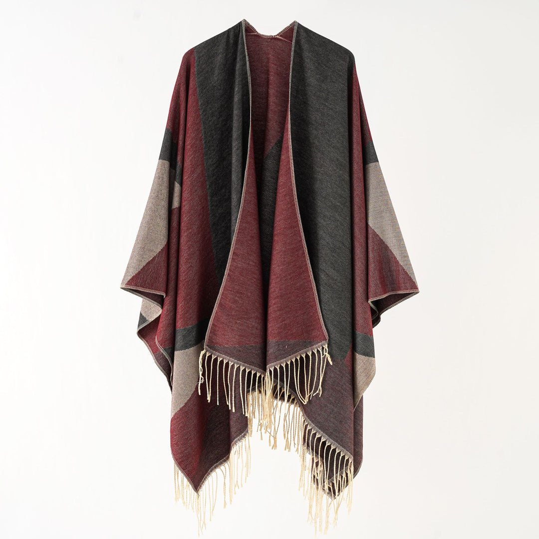 Damen Leichter reversibler Fransen-Umhang aus feiner Wollmischung Drune