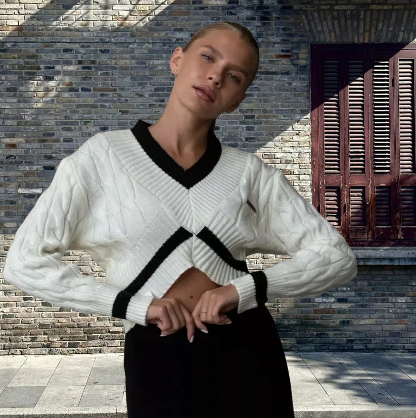 Damen Strick-Crop-Top mit modischem Zopfmuster Drune