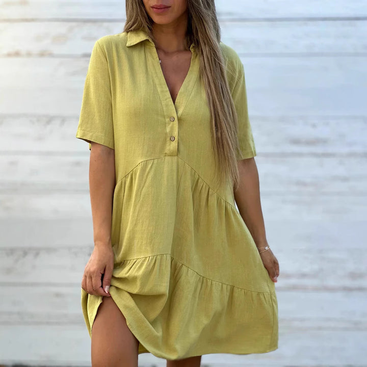 Damen lockeres Hemdkleid mit Knopfdetails und fließendem Saum Drune