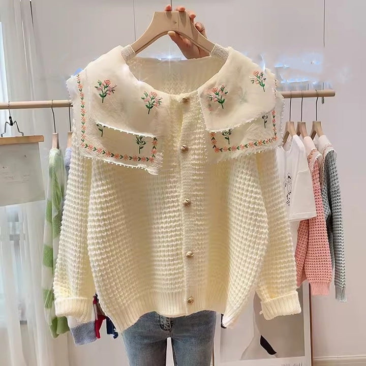 Damen gestickterCardigan mit weit geschnittenem Kragen Drune