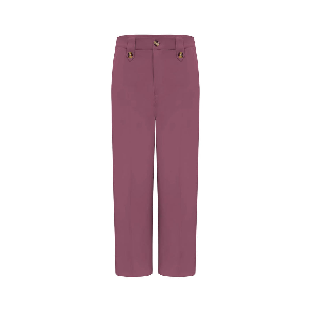Damen Hochtaillierte Palazzohose mit Bügelfalte, Zierknopfleisten und Eingrifftaschen Drune