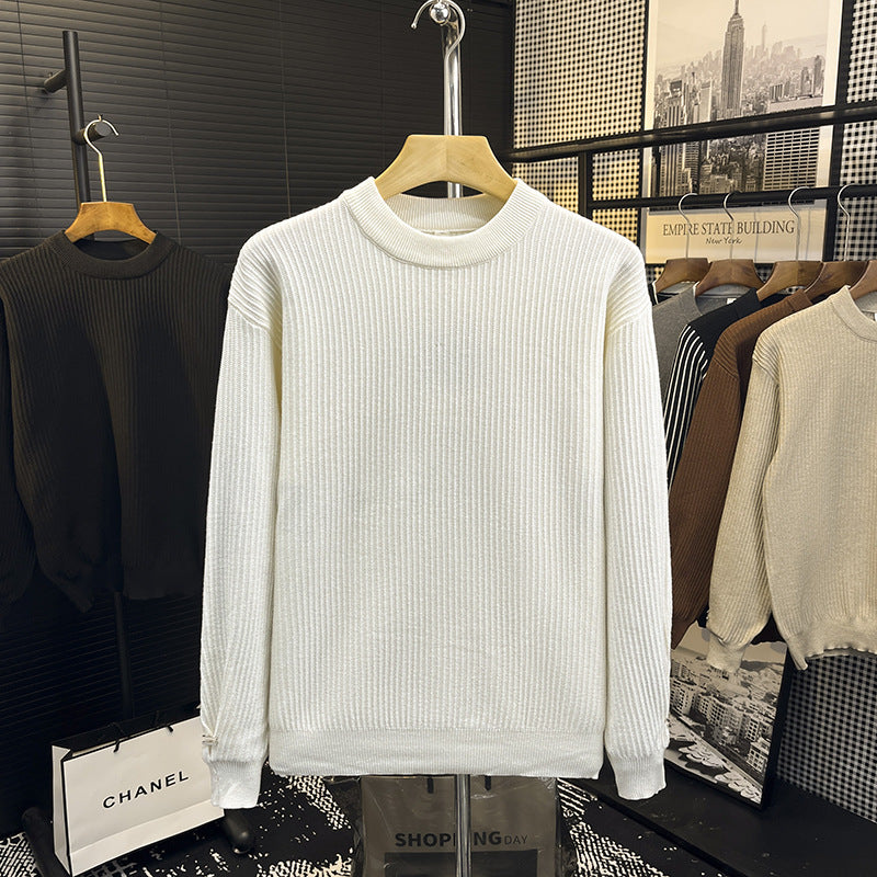 Herren Feiner Rippenstrick-Pullover mit Rundhalsausschnitt und verstärkter Schulternaht Drune