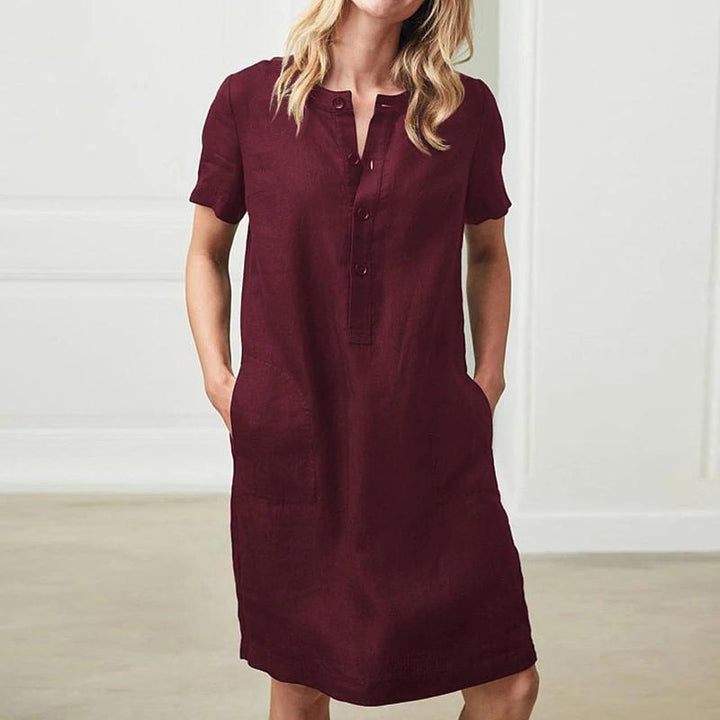 Damen lässiges Leinenkleid mit Knopfleiste und praktischen Taschen Drune
