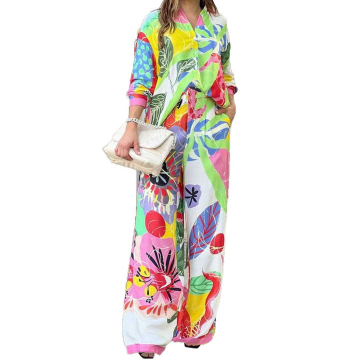 Damen Eleganter Zweiteiliger Overall mit buntem Blumenmuster und lockerer Passform Drune
