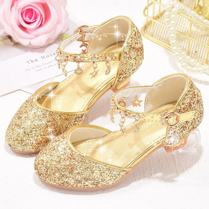 Mädchen Glitzernde Ballerina-Sandalen mit hohen Absatz und Anhänger Drune