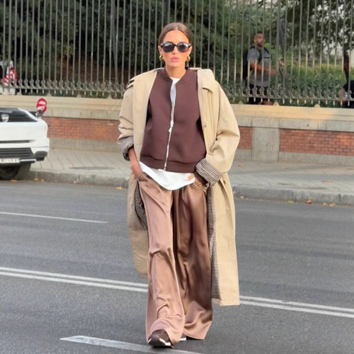 Damen Maxilanger Trenchcoat mit Karofutter, weitem Fall & klassischer Knopfleiste Drune