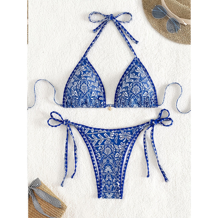 Damen Triangel-Bikini mit verspieltem Floral-Muster und eleganten Bänder Drune