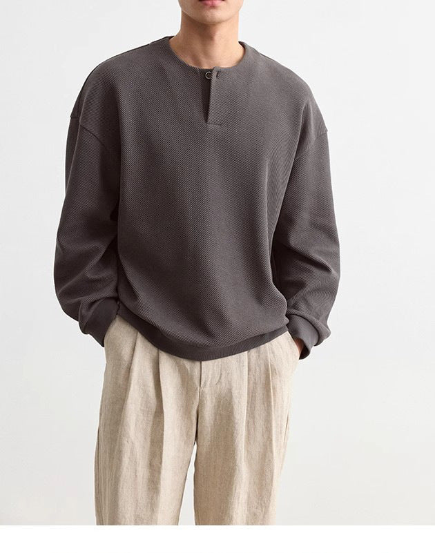 Herren Strukturierter Oversize-Strickpullover mit Henley-Knopfleiste Drune