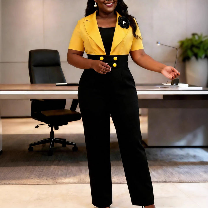 Damen Eleganter Jumpsuit mit tailliertem Blazer und modischen Akzenten Drune