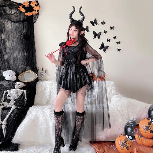 Damen verführerisches Halloween-Kostüm mit transparentem Tüll und zarten Details Drune