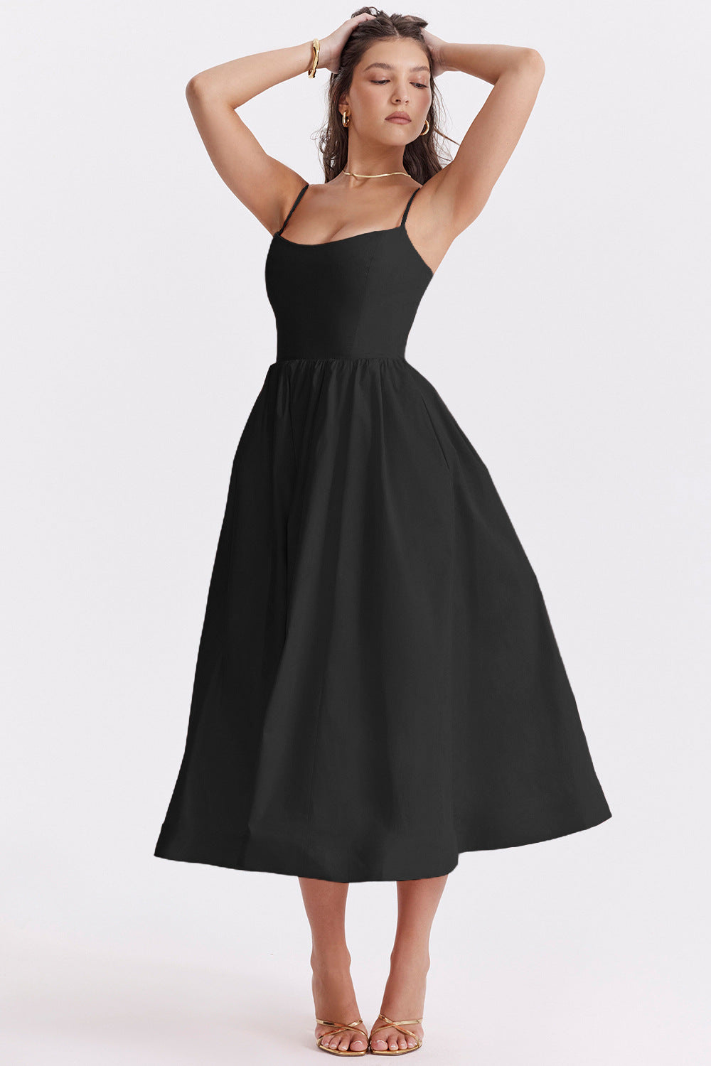 Damen Maxikleid mit schmalen Trägern und schwingendem Rock Drune