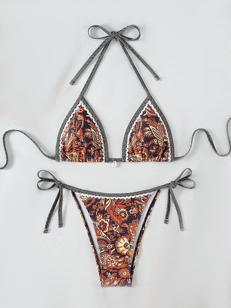 Damen Triangel-Bikini-Set mit verstellbaren Bindebändern und floralem Design Drune