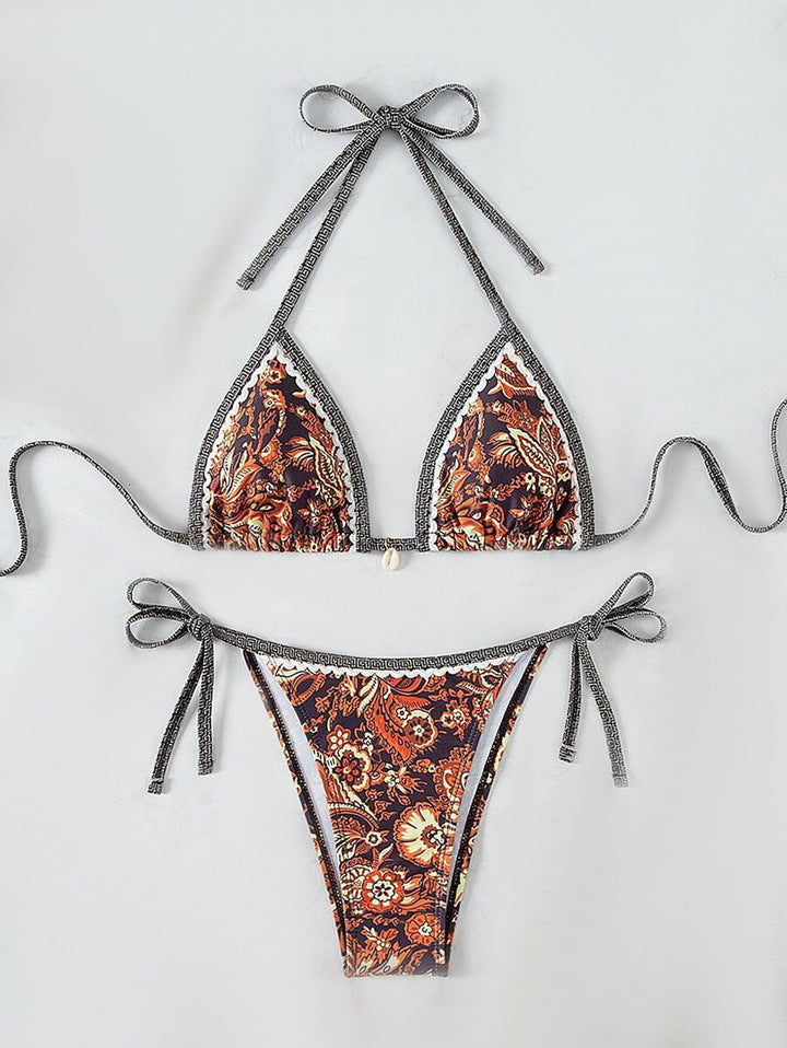 Damen Triangel-Bikini-Set mit verstellbaren Bindebändern und floralem Design Drune